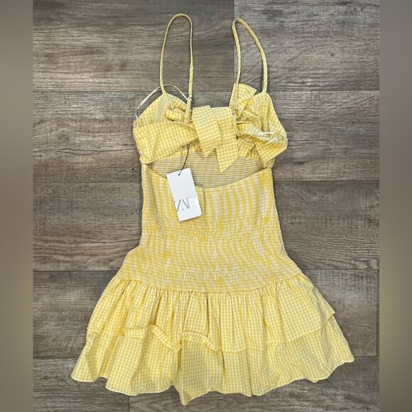 Zara Yellow Gingham Smocked Mini Dress - Picture 14 of 14